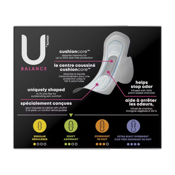 U by Kotex Balanced Ultra Thin Pads with Wings Heavy Absorbency, Size 2 - 16 Ct - 6 Pack