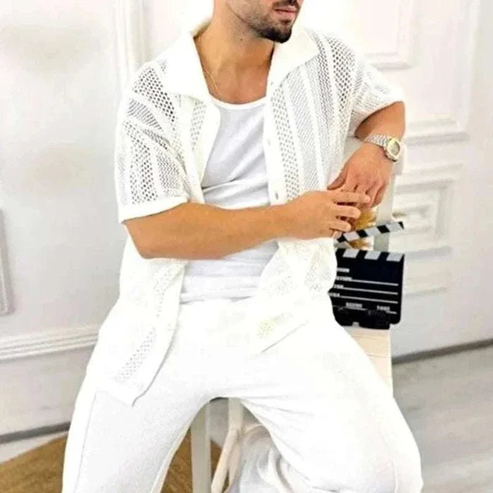Vintage casual short sleeve shirt - AntoniosClothing - White