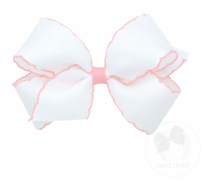 Wee Ones Bows - Medium - Moonstitched White with Light Pink