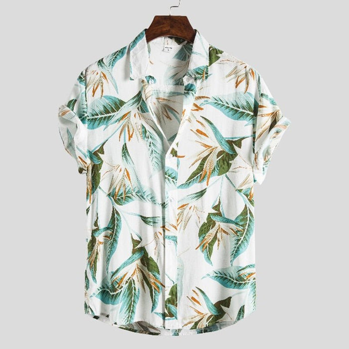 White Hawaiian Floral Print Short Sleeve Shirt - AntoniosClothing - White