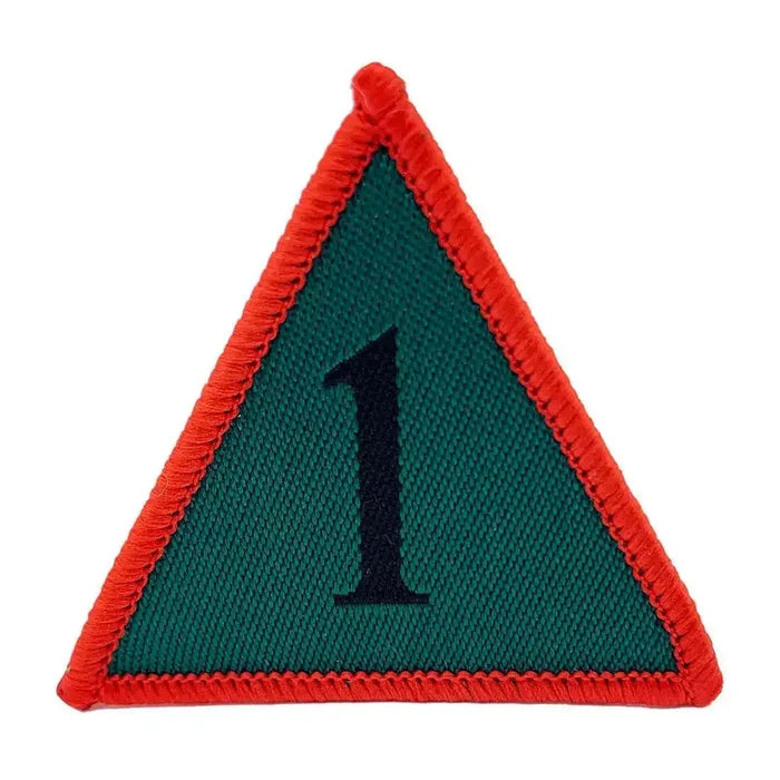 Single 1st Armoured Infantry Brigade TRF Hook & Loop patch in red/green/black color, regulation pattern for military uniform use. Red (Coloured) from  John Bull Clothing