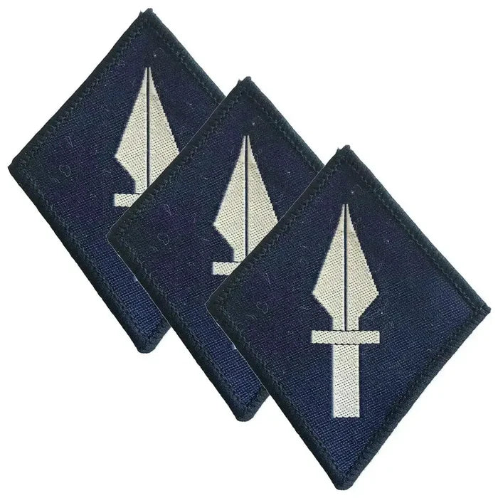 Set of three 1 UK Signal Brigade Hook & Loop TRF patches featuring a white spear emblem on a navy blue background. Made to MoD approved specifications. 3 Pack from  John Bull Clothing