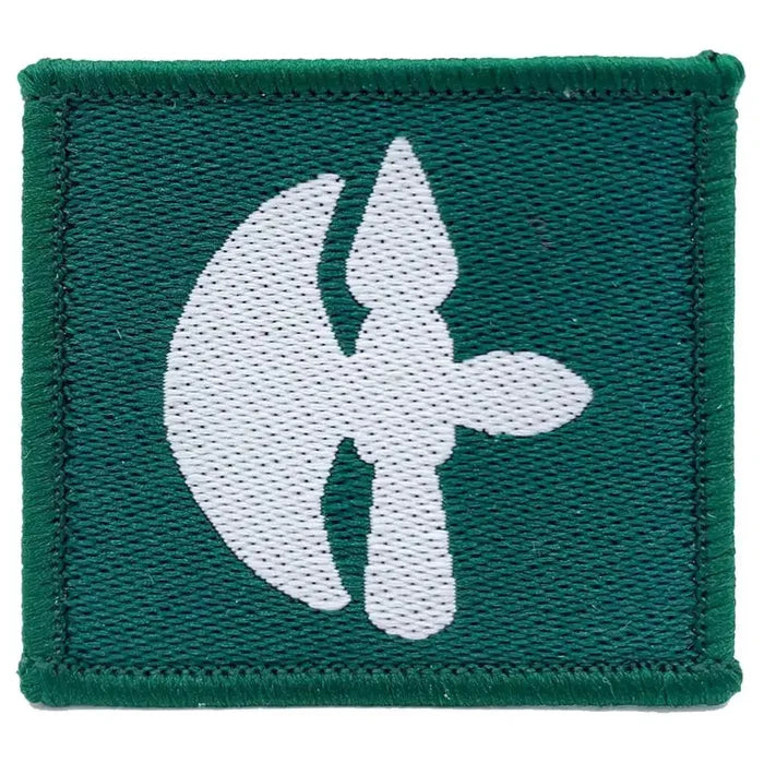 Single 102 Logistic Brigade TRF Hook & Loop Backing patch featuring white emblem on green background, made to MoD approved specifications. 1 Flash from  John Bull Clothing