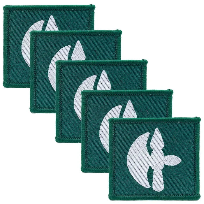 Pack of five 102 Logistic Brigade TRF iron or sew on patches with white emblem on green fabric, suitable for military uniform identification. 5 Pack from  John Bull Clothing