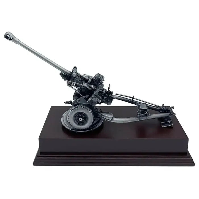 105 Light Gun Pewter Army Model | John Bull Clothing displayed on a dark wooden base, showcasing intricate artillery detailing for military decor.  from  John Bull Clothing