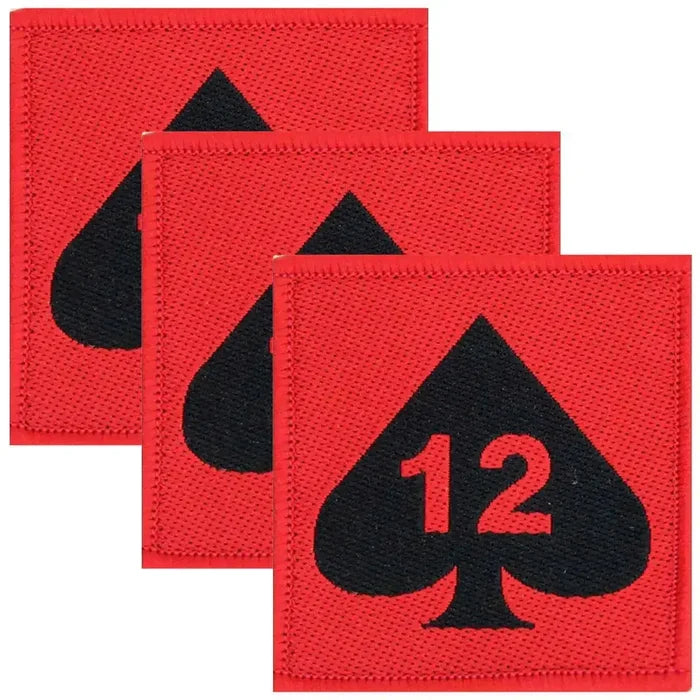 Set of three red and black 12 Armoured Infantry Brigade Flash TRF patches, regulation pattern for military uniforms. Red (Coloured) from  John Bull Clothing