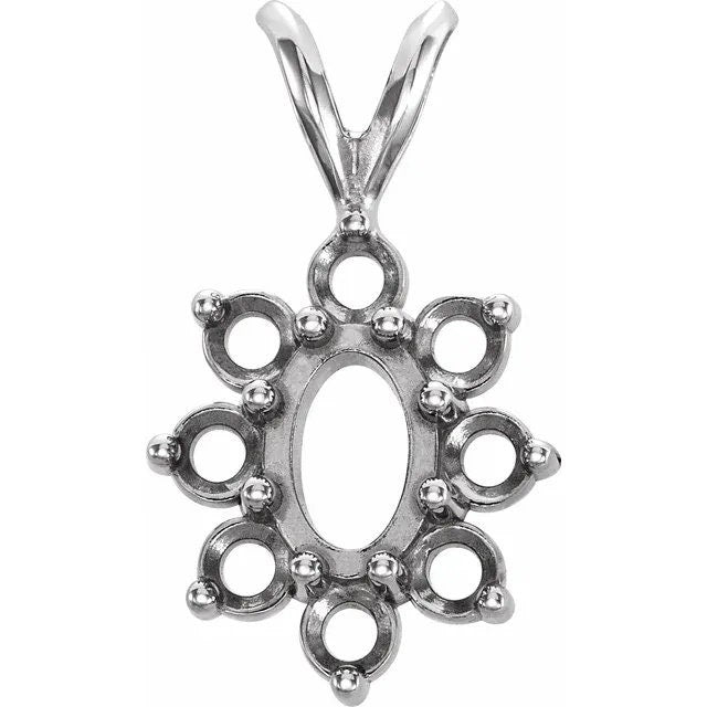 14kt Solid Yellow or White Gold 6x4-25x18 Oval cluster Pendant Setting, New, Made in USA 141-253
