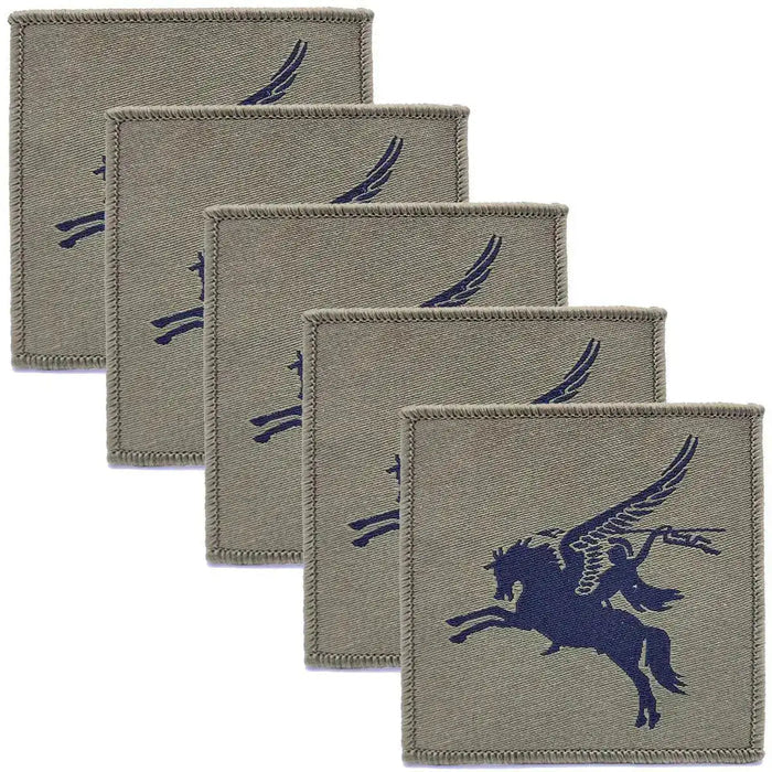 Pack of five green 16 Air Assault Pegasus Brigade TRF patches with dark blue Pegasus emblem, iron or sew on for military clothing. Green/Black from  John Bull Clothing