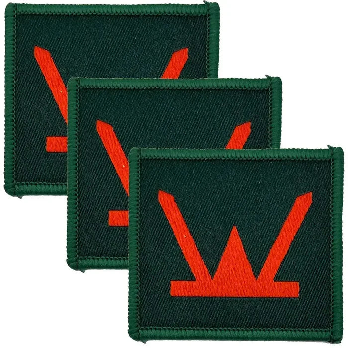 Set of three 160 Welsh Brigade TRF iron or sew on patches in green with red insignia, ideal for military uniforms from John Bull Clothing. Red (Coloured) from  John Bull Clothing