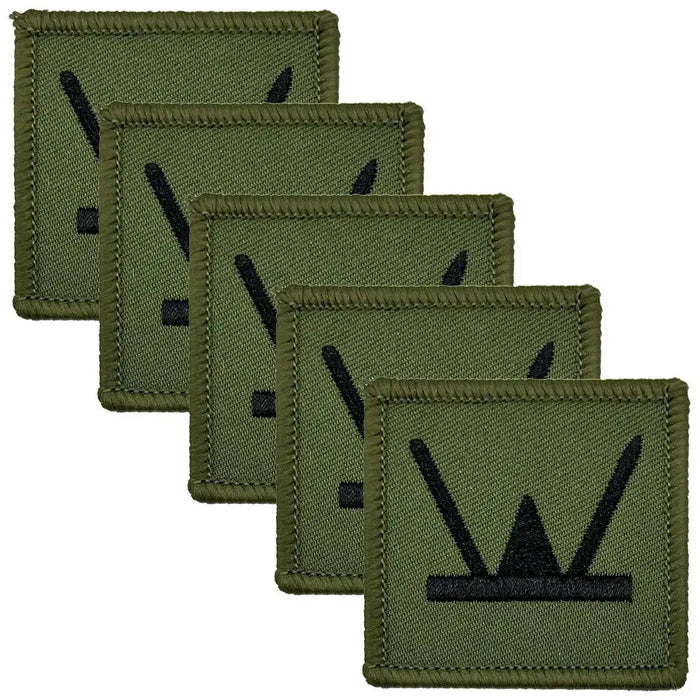 Pack of five subdued 160 Welsh Brigade TRF patches in olive green with black insignia, designed for tactical military uniforms. Green/Black from  John Bull Clothing