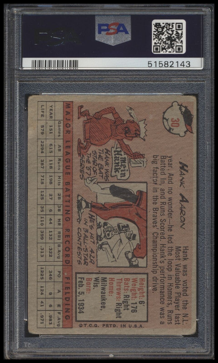 1958 Topps #30b Hank Aaron Name in Yellow Letters PSA 1 PR