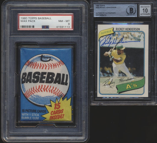 1980 Topps Baseball Wax Pack (15 spots) #6 + Autographed Henderson RC!