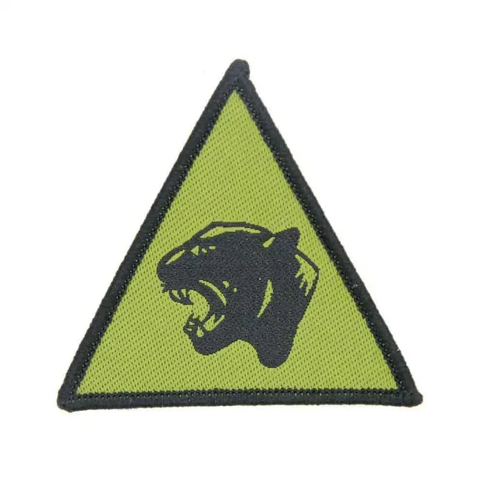 Single 19th Light Brigade Panther TRF Hook and Loop patch featuring a black panther on a green triangle background, made to MoD specifications. 1 Flash from  John Bull Clothing