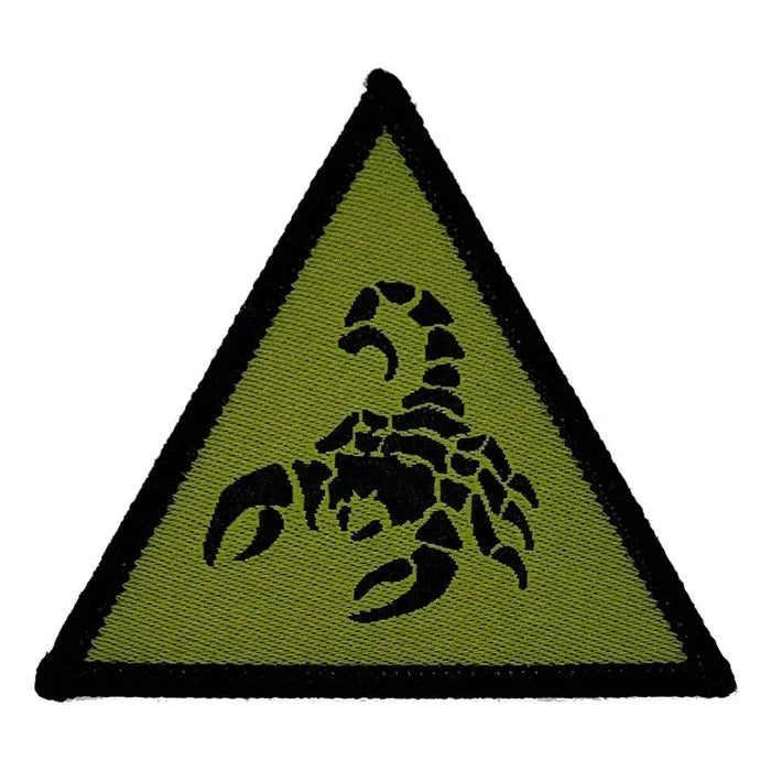 Single 1st Deep Strike Recce Brigade Combat Team iron-on TRF patch in green and black, featuring a scorpion emblem on a triangular design. Green/Black from  John Bull Clothing