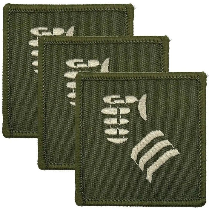 Set of three green 20th Armoured Brigade TRF patches with hook & loop backing, featuring white fist insignia for military uniforms. Green/White from  John Bull Clothing