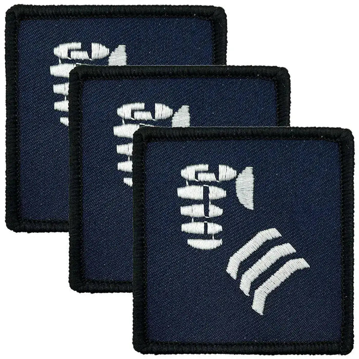 Set of three navy blue 20th Armoured Brigade TRF patches with hook & loop backing, showing white tactical fist emblem for uniform use. Blue/White from  John Bull Clothing