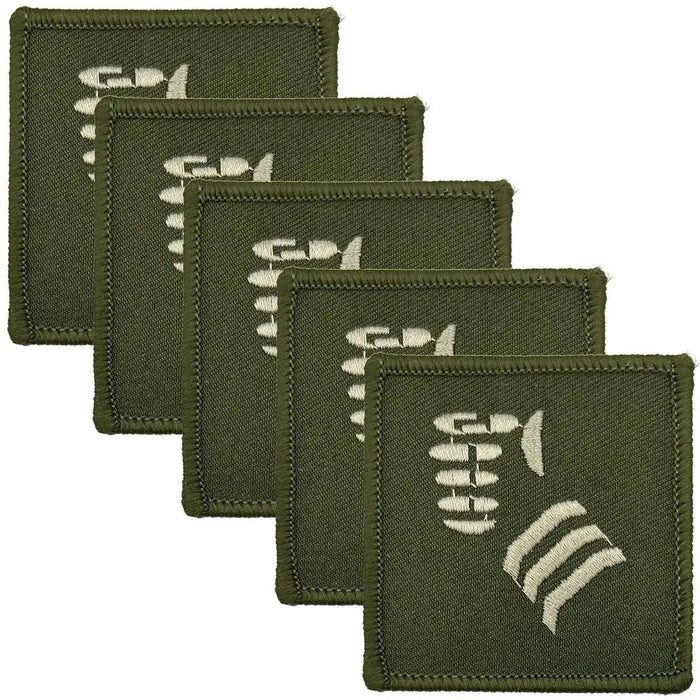 Pack of five green 20th Armoured Brigade TRF patches with hook & loop backing, featuring regulation white fist insignia for tactical wear. Green/White from  John Bull Clothing