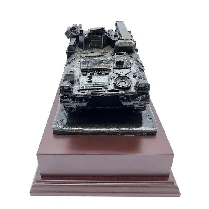 Front view of 512 Recovery Vehicle Bronze Resin Statue | John Bulls showing intricate detailing of the armored vehicle's structure and components.  from  John Bull Clothing