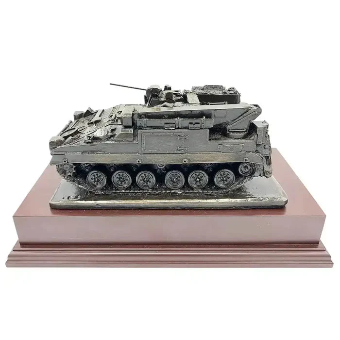 Left side profile of 512 Recovery Vehicle Bronze Resin Statue | John Bulls with visible track wheels and realistic military detailing.  from  John Bull Clothing