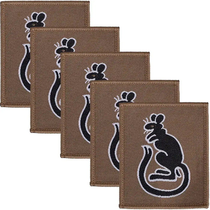 Pack of five 7th Infantry Brigade TRF Desert Rats brown patches with black rat emblem, iron or sew-on for military clothing and gear. Green/Black from  John Bull Clothing