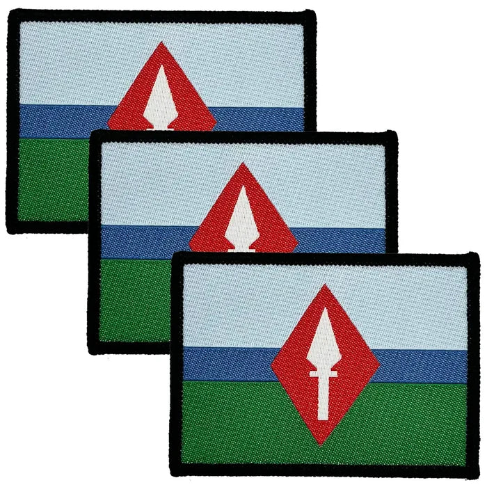 7th Signal Group TRF embroidered patch with red arrow emblem, blue, white, and green stripes, black border, military insignia 3 Pack from  John Bull Clothing