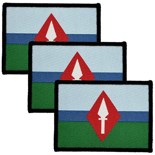 7th Signal Group TRF embroidered patch with red arrow emblem, blue, white, and green stripes, black border, military insignia 3 Pack from  John Bull Clothing