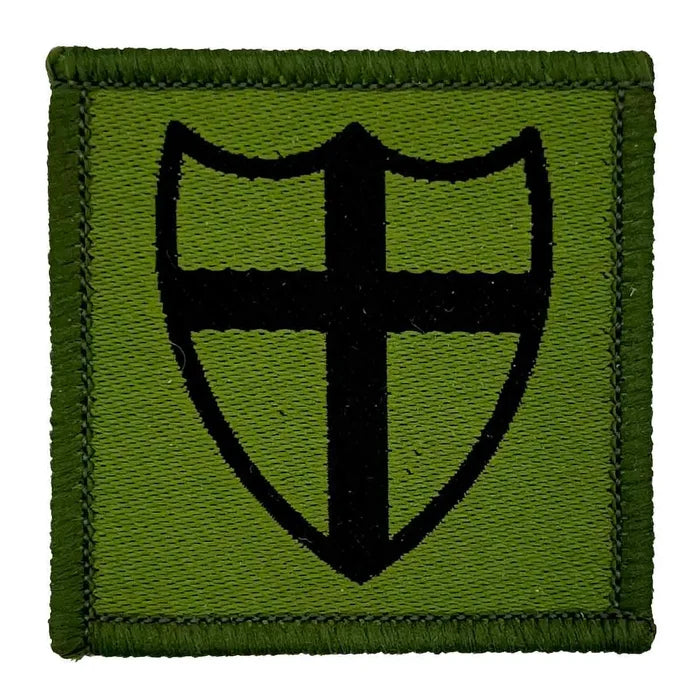 Single 8th Force Engineer Brigade TRF Sew On Patch featuring a black cross on a green shield, made from durable cotton for military use. 1 Flash from  John Bull Clothing