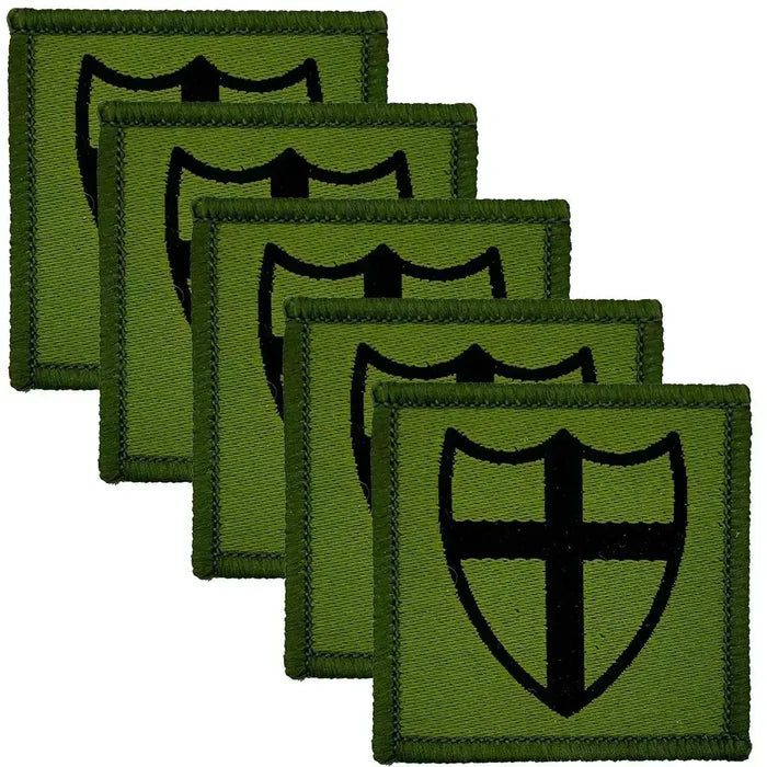 Pack of five 8th Force Engineer Brigade TRF Sew On Patches, green background with black shield design, perfect for uniform customization. 5 Pack from  John Bull Clothing