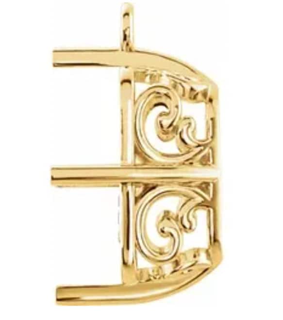 Afforable Gold or Platinum  10x8-14x12mm Emerald Shape Cast Wire Dangle Pendant Setting, Made in USA
