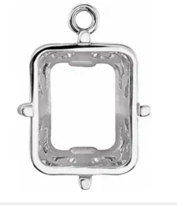 Afforable Gold or Platinum  10x8-14x12mm Emerald Shape Cast Wire Dangle Pendant Setting, Made in USA