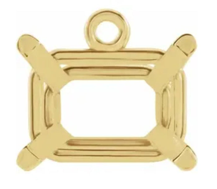 Afforable Gold or Platinum  6x4-10x8mm Emerald Shape Cast Wire Dangle Pendant Setting, Made in USA