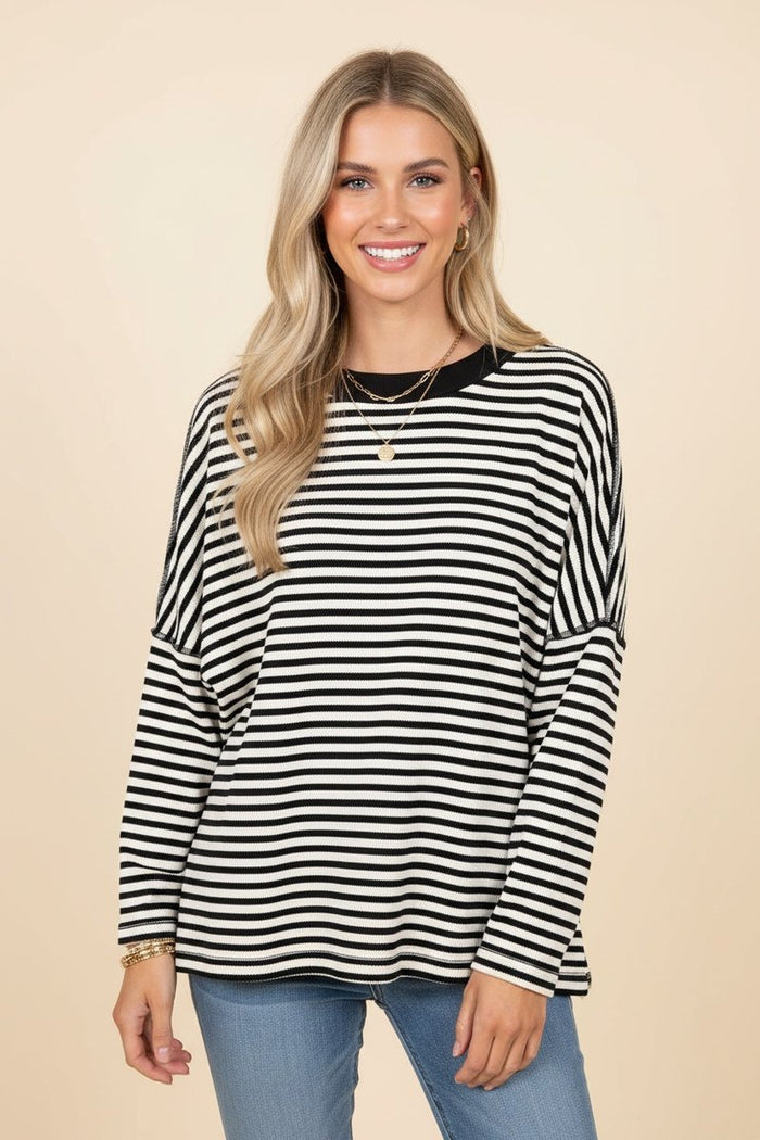 All I Ever Wanted Black & Ivory Striped Pullover Top