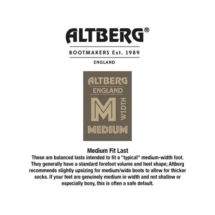Altberg Boots Medium Fit Logo and Description  from  John Bull Clothing