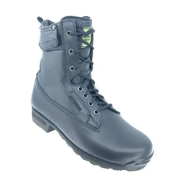 Side view of the Altberg Falcon Pilot Black Boot MK3, designed for military use with a high-ankle support and rugged sole for enhanced grip and durability.  from  John Bull Clothing