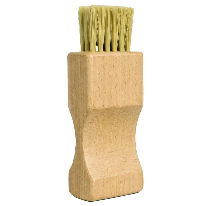 Wooden shoe cleaning brush with natural bristles for shoe care  from  John Bull Clothing