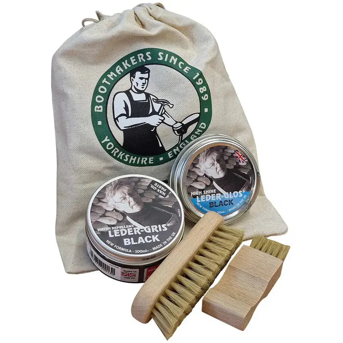 Boot care kit with brushes and polish Black from  John Bull Clothing