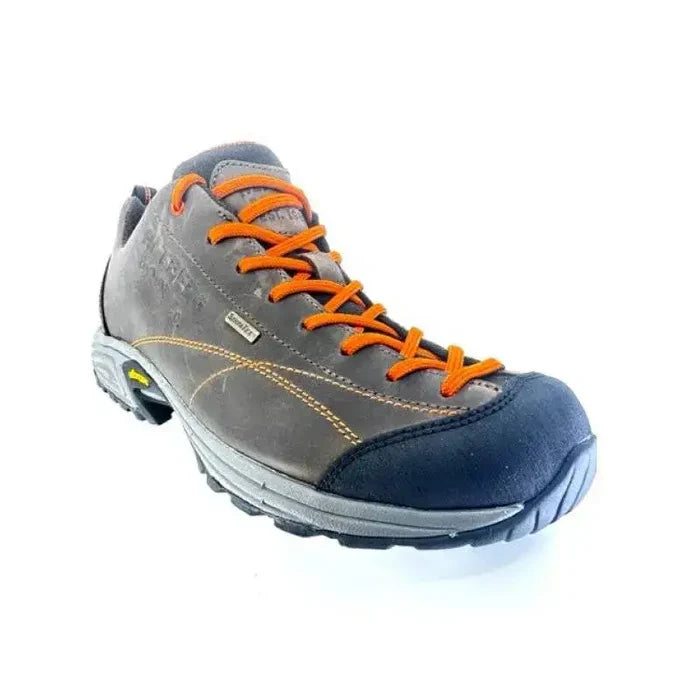 Altberg Skipton Nubuck Leather Walking Shoe in brown with orange laces, featuring a durable Vibram sole for superior grip and comfort.  from  John Bull Clothing