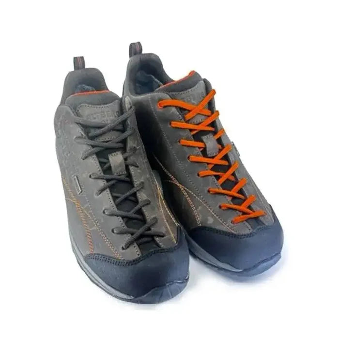 Pair of Altberg Skipton Nubuck Leather Walking Shoes, showcasing alternative lace color options in brown and orange for a customizable look.  from  John Bull Clothing