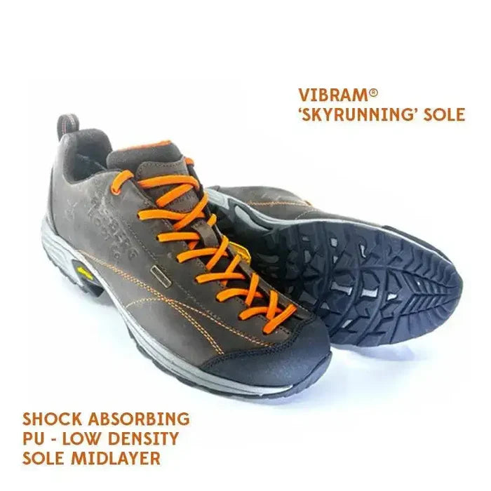 Altberg Skipton Nubuck Leather Walking Shoe with Vibram Skyrunning sole, designed for shock absorption and enhanced traction on rugged terrains.  from  John Bull Clothing