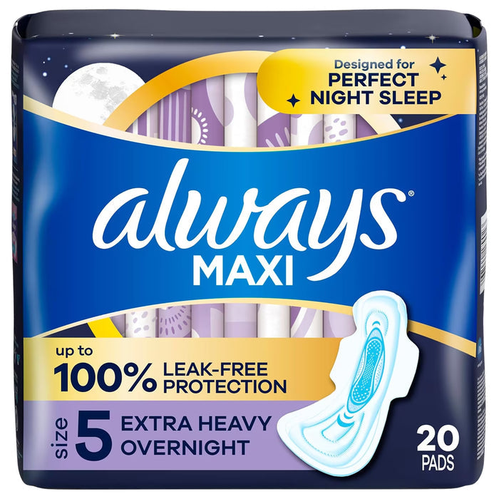 Always Maxi Extra Heavy Overnight Size 5 Pads with Wings Unscented - 20 Ct - 6 Pack