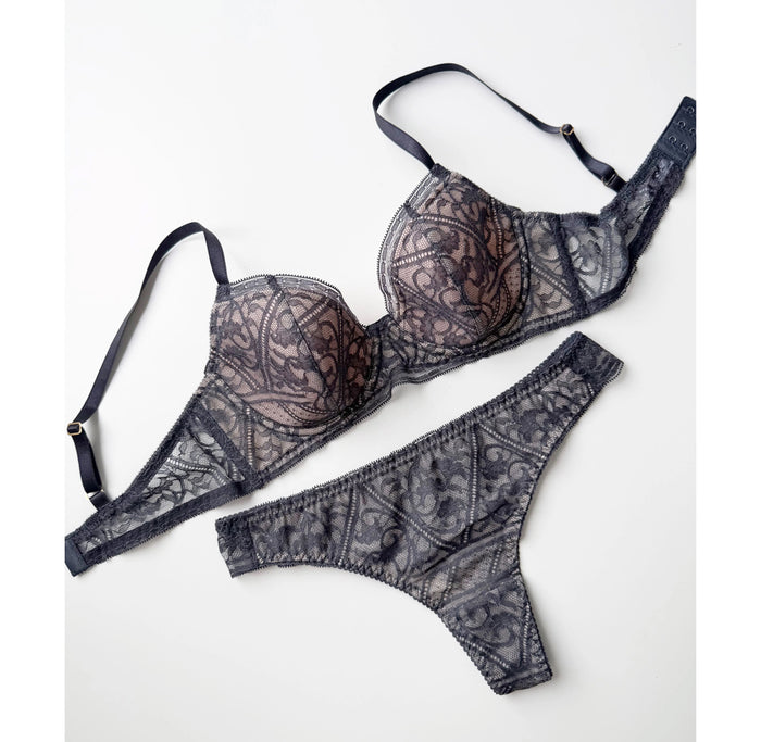 Amary 3/4 Cup Underwire Bra | Charcoal (Pink lining)