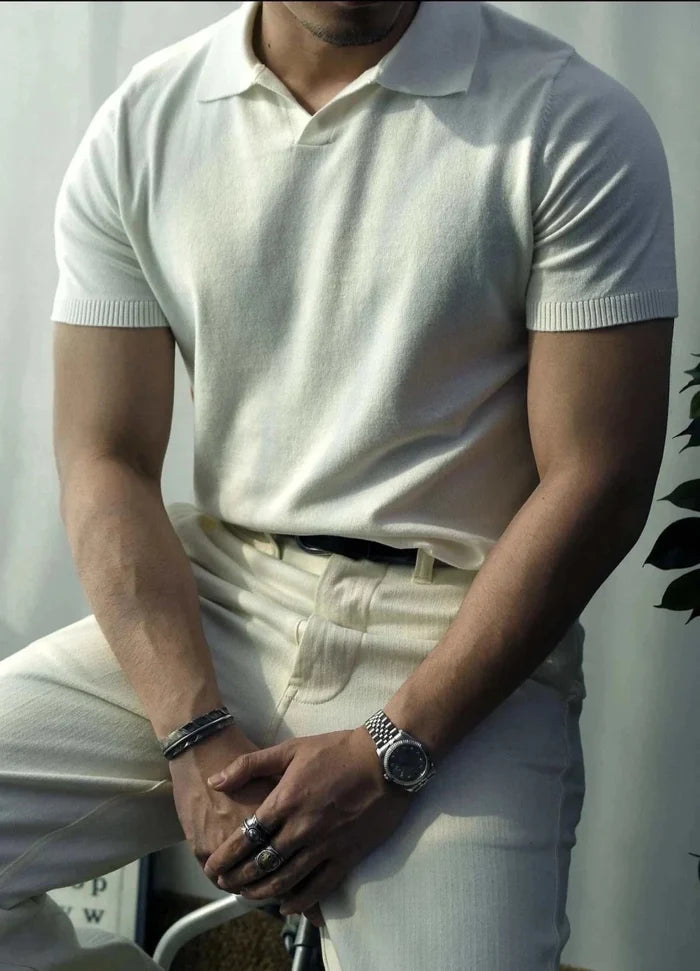Old money american polo t-shirt - AntoniosClothing - Off white