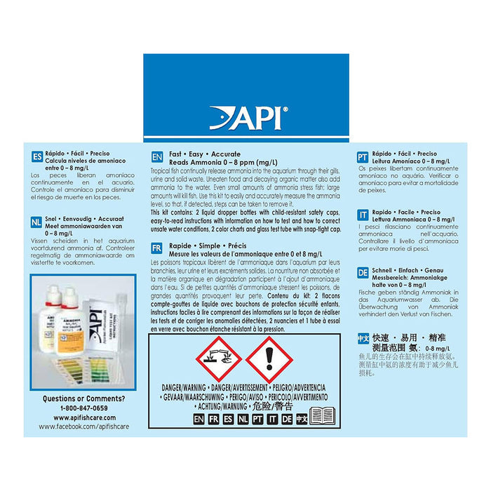 Back of Ammonia NH3/NH4+ Test Kit 130 Tests (Freshwater and Saltwater) box