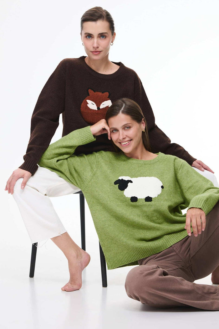 Animal intarsia sweater, Green