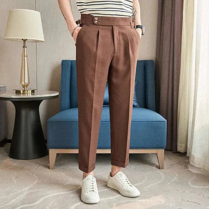 Ankle-length slim casual pants - AntoniosClothing - Brown