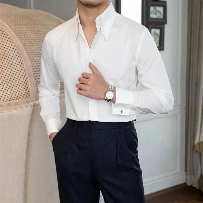Anti-wrinkle slim fit shirt - AntoniosClothing - Black french buckle