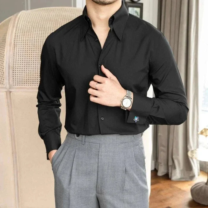 Anti-wrinkle slim fit shirt - AntoniosClothing - Black french buckle