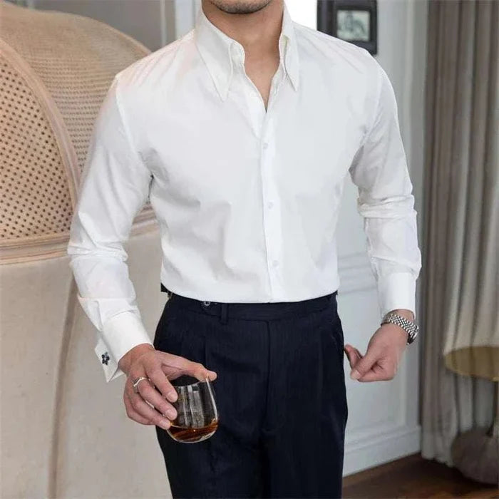 Anti-wrinkle slim fit shirt - AntoniosClothing - Black french buckle