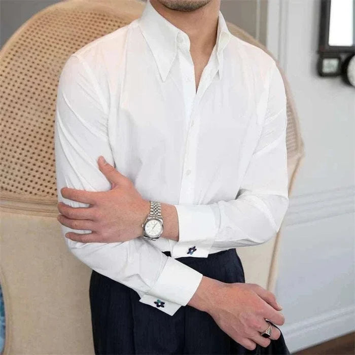 Anti-wrinkle slim fit shirt - AntoniosClothing - Black french buckle