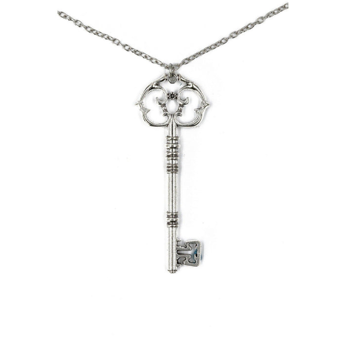 Antique Key Pendant Necklace in Aged Brass Tone or Silver